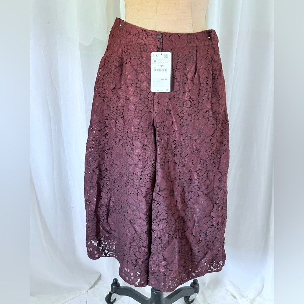 Zara Floral Lace A-Line Skirt - Deep Burgundy